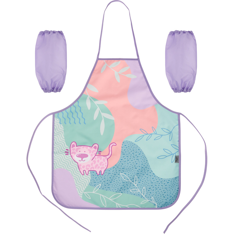 Изображение товара Фартук для труда Комус Класс Леопард сиреневый с нарукавниками