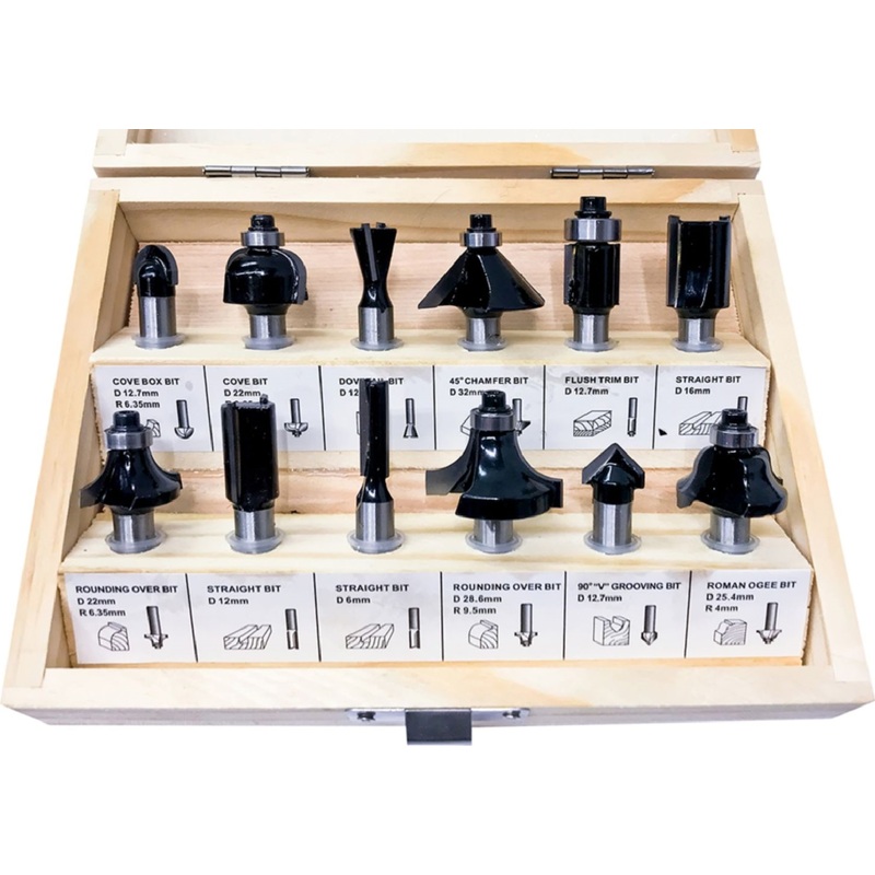 Изображение товара Набор фрез Redverg 8 мм 12 штук для обработки дерева и МДФ