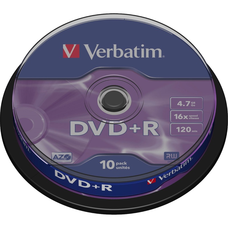 Изображение товара Диск DVD+R Verbatim 4.7 ГБ 16x cake box 43498 (10 штук в упаковке)