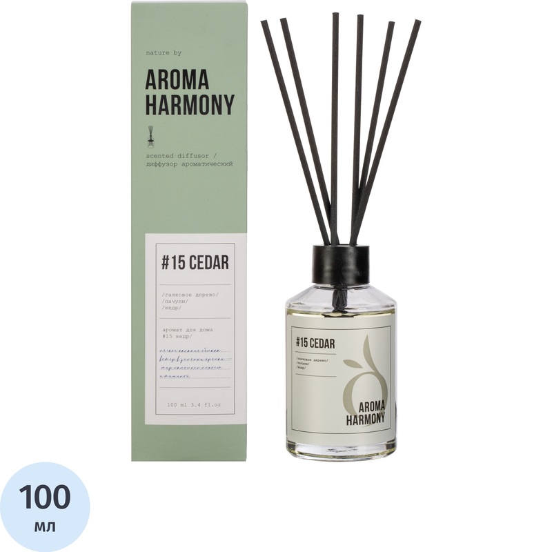 Изображение товара Аромадиффузор Aroma Harmony №15 Cedar 100 мл с палочками натуральный аромат древесных нот