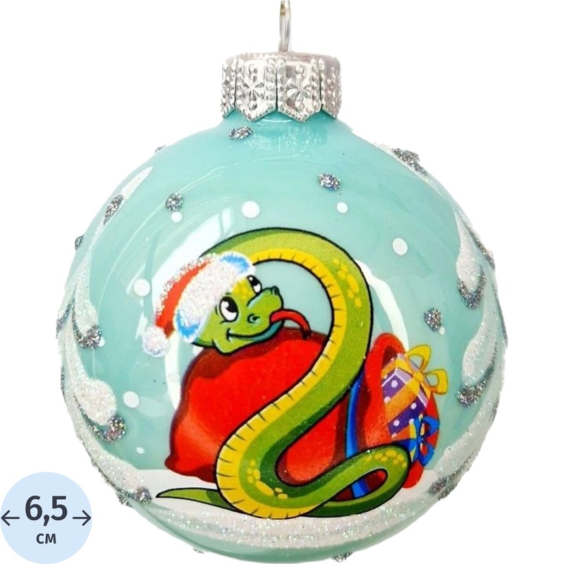 Изображение товара Ёлочный шар новогодний Коломеев Змей с подарками стекло бирюзовый (диаметр 6.5 см)