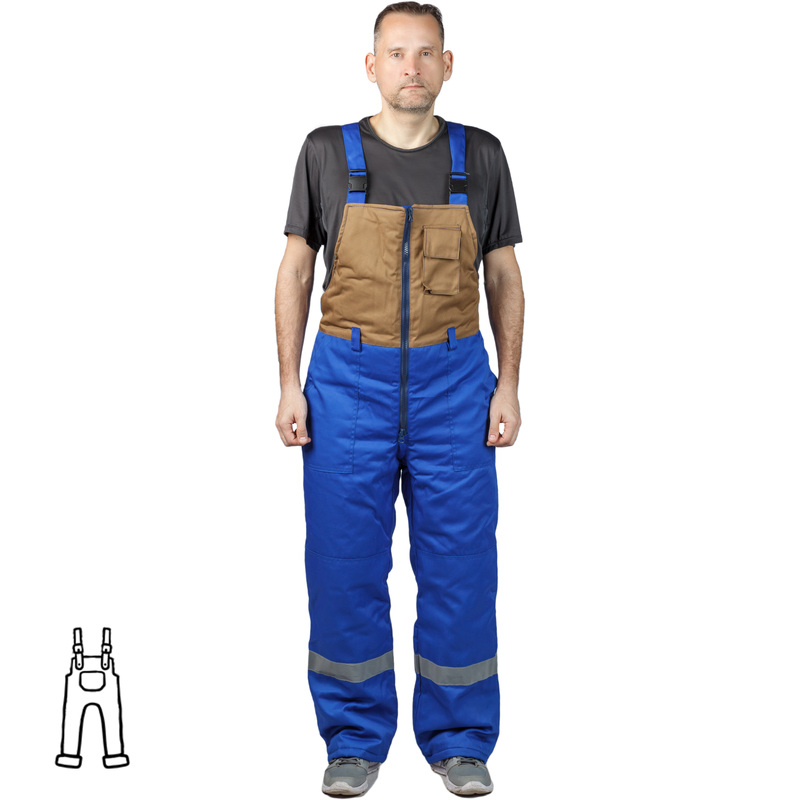 Изображение товара Полукомбинезон рабочий зимний с СОП васильковый/бежевый из смесовой ткани (размер 48-50, рост 182-188)
