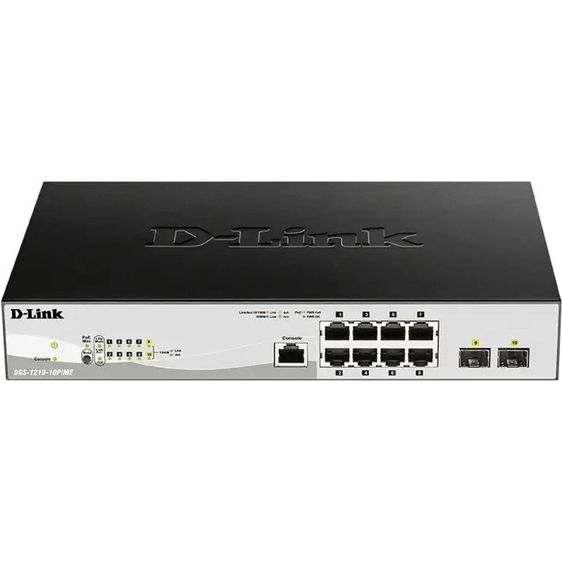 Изображение товара Коммутатор D-Link DGS-1210-10P/ME/B1A управляемый с PoE для бизнеса