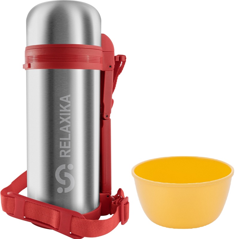 Изображение товара Термос Relaxika 201 1.5л стальной с складной ручкой и ремешком