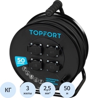 Удлинитель на катушке TOPFORT КГтп-ХЛ 3х2.5 кв.мм 50 м 16 А с  заземлением 1 розетка (TEH303-196)