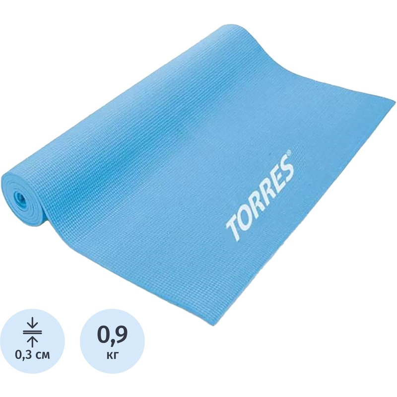 Изображение товара Коврик для фитнеса и йоги Torres Basis 3 172x60x0.3 см голубой высокое качество