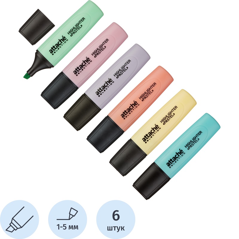 Изображение товара Набор текстовыделителей Attache Selection Pastel 1-5 мм, 6 цветов