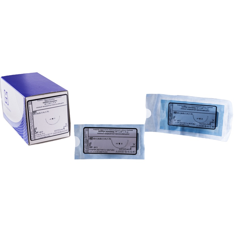 Изображение товара Шовный материал Капрон 1 75 см режущая игла 35 мм 1 (4) (20 штук в упаковке)