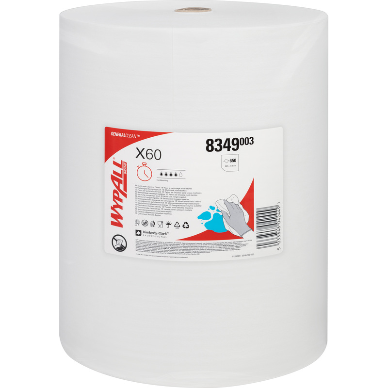Изображение товара Протирочный материал Kimberly-Clark WypAll X60 650 листов 38.5x41.5 см белый