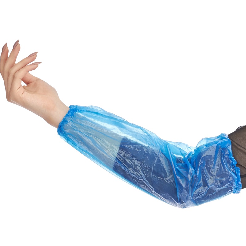 Изображение товара Нарукавники одноразовые полиэтиленовые с двойной резинкой голубые 40x20 см 100 штук