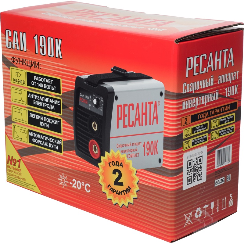Изображение товара Портативный сварочный инвертор Ресанта Компакт САИ190К 190 А MMA