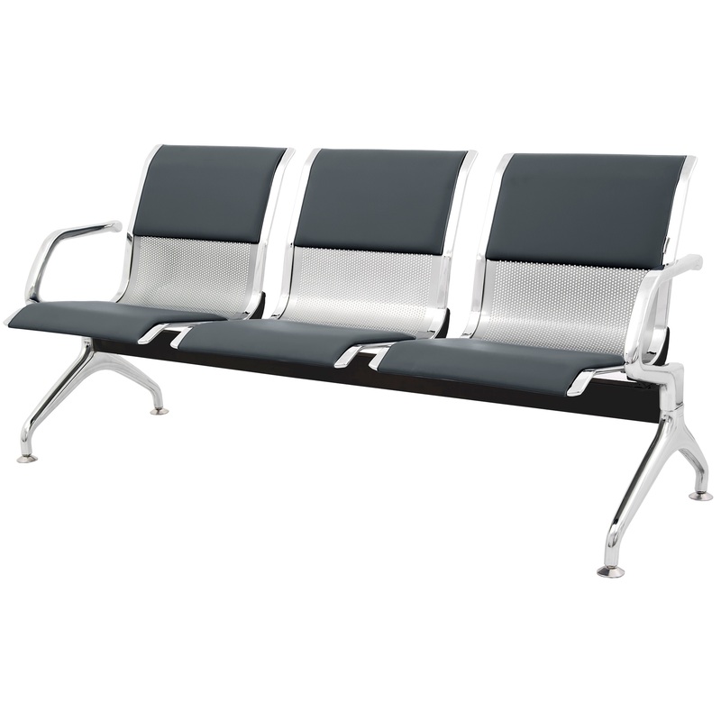 Изображение товара Многоместная секция Флайт 3 места черная/серая искусственная кожа металл