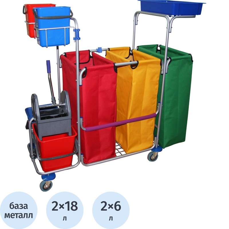 Изображение товара Тележка уборочная универсальная для раздельного сбора мусора 95.281