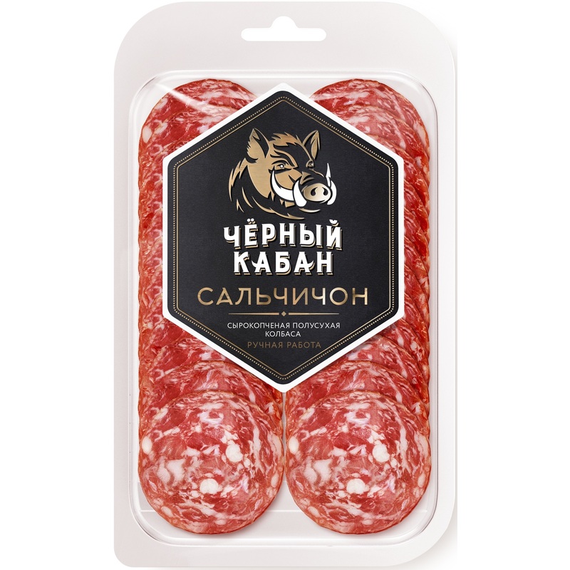 Изображение товара Колбаса Черный Кабан Клинский Сальчичон сырокопченая нарезка 95 г