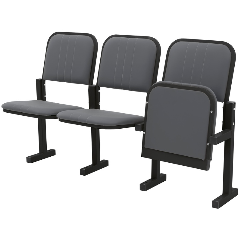 Изображение товара Многоместная секция Эра КМ 12-03 серая/черная (3 места, искусственная кожа/металл)