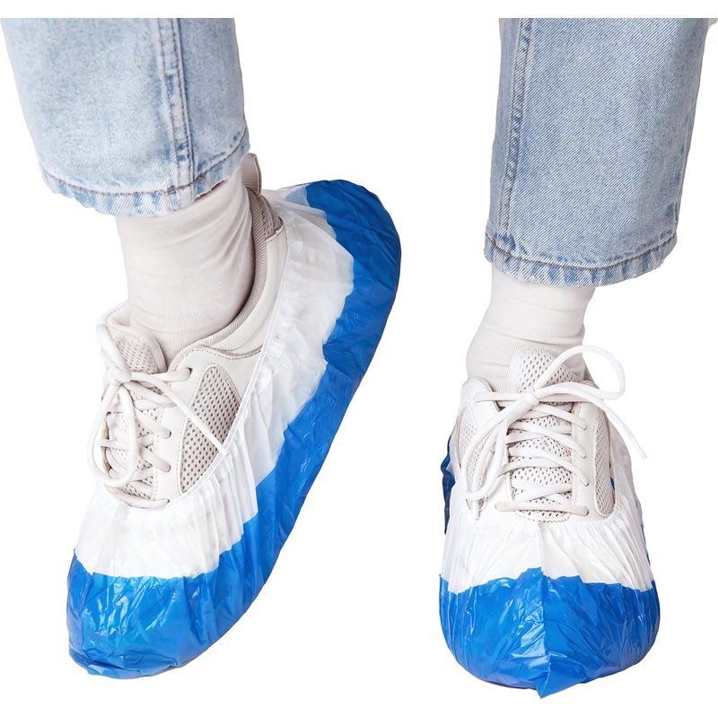 Изображение товара Бахилы одноразовые Elegreen Super65 двойные полиэтиленовые белые/синие 54 мкм 900 шт