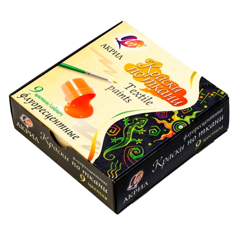 Изображение товара Акриловые флуоресцентные краски для ткани Луч 9 цветов набор для росписи и декора