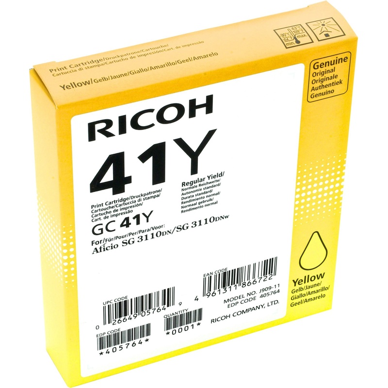 Изображение товара Картридж лазерный Ricoh GC41Y 405764 желтый оригинальный