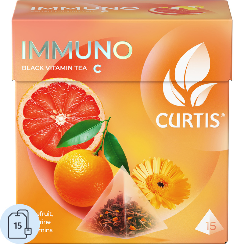 Изображение товара Черный чай Curtis Immuno с цитрусовыми и витамином С 15 пирамидок подарочный набор
