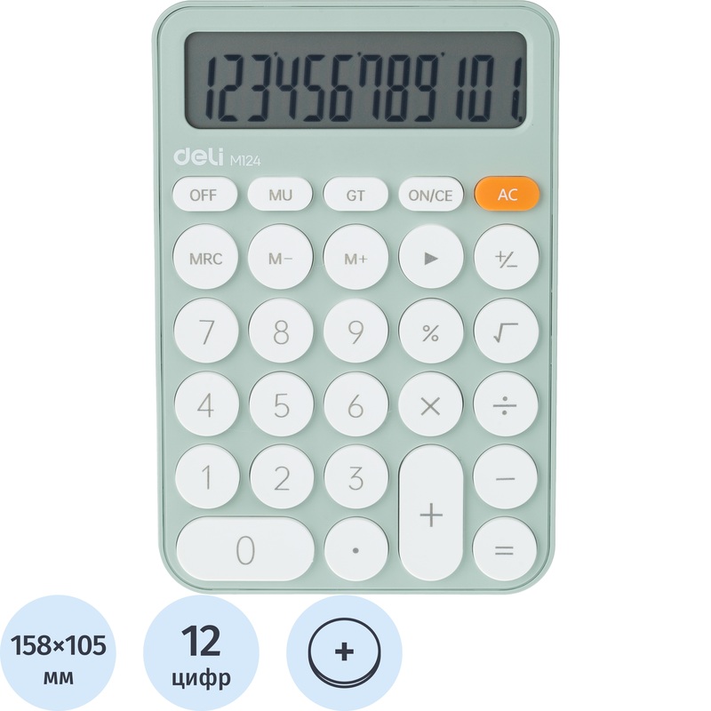 Изображение товара Настольный 12-разрядный калькулятор Deli EM124 компактный зеленый