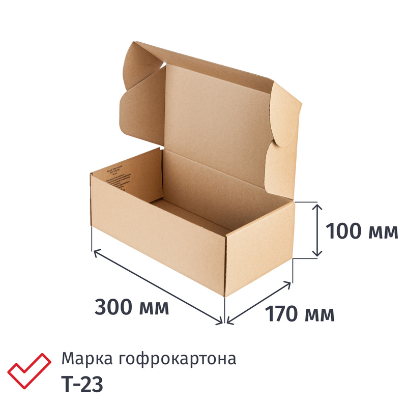 Изображение товара Гофрокороб самосборный почтовый 300х170х100 мм Т-23 профиль Е бурый (50 штук в упаковке)
