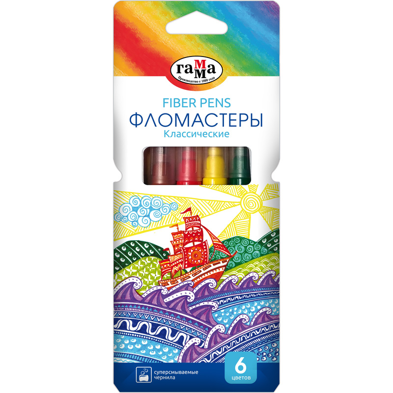 Изображение товара Фломастеры Гамма Классические 6 цветов смываемые