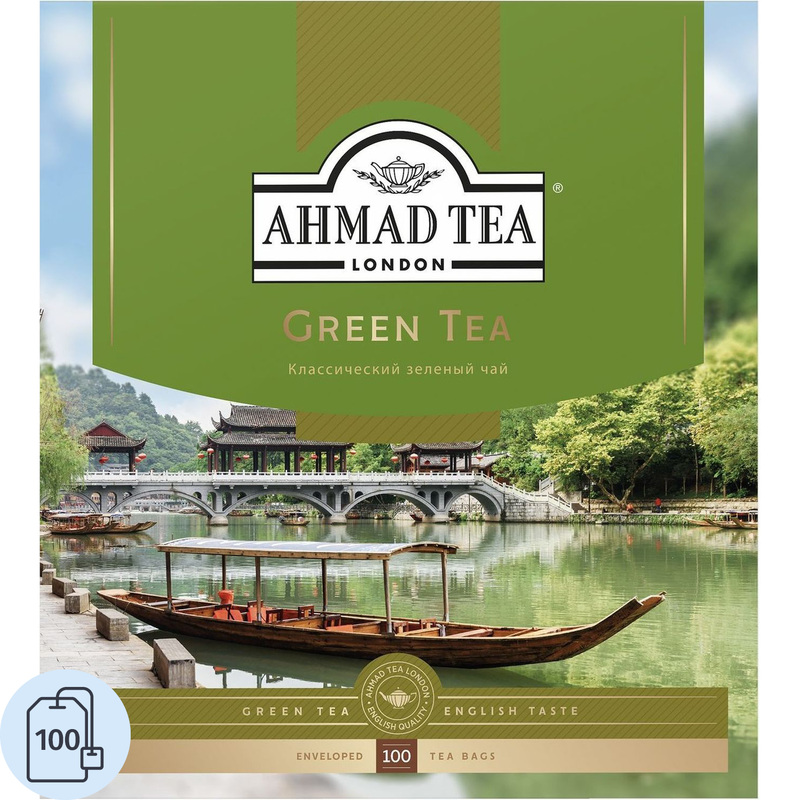 Изображение товара Зеленый чай Ahmad Green Tea 100 пакетиков, высокое качество Россия