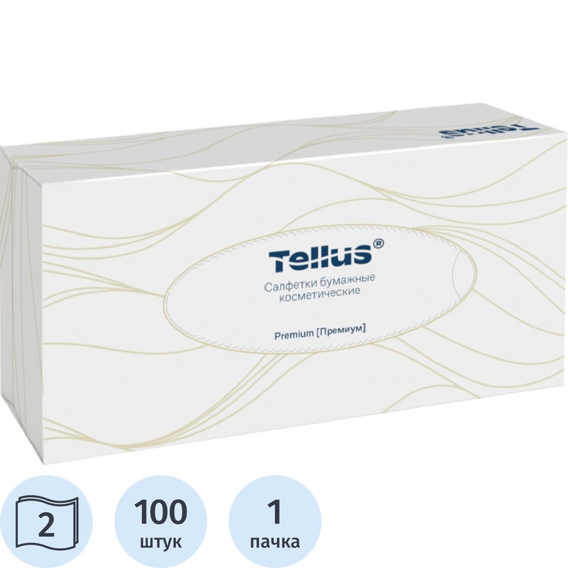 Изображение товара Салфетки косметические Tellus Premium 120380 для лица 2-слойные (100 штук в упаковке)