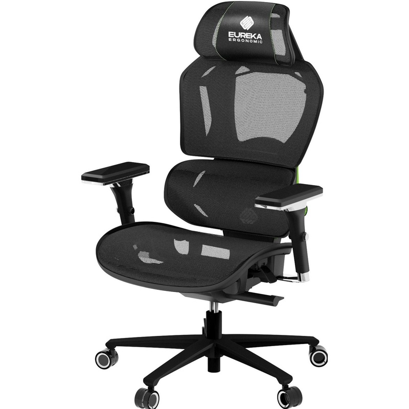 Изображение товара Игровое кресло Eureka Typhon зелёный чёрный регулируемое с сеткой и подголовником