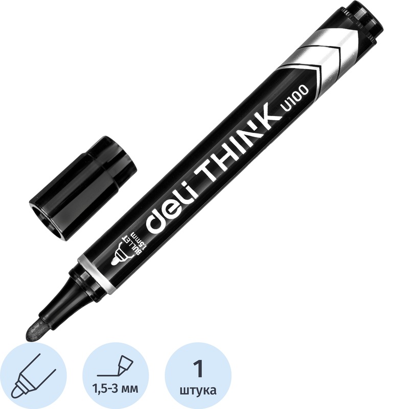 Изображение товара Маркер перманентный Deli Think черный 1.5-3 мм 12 штук