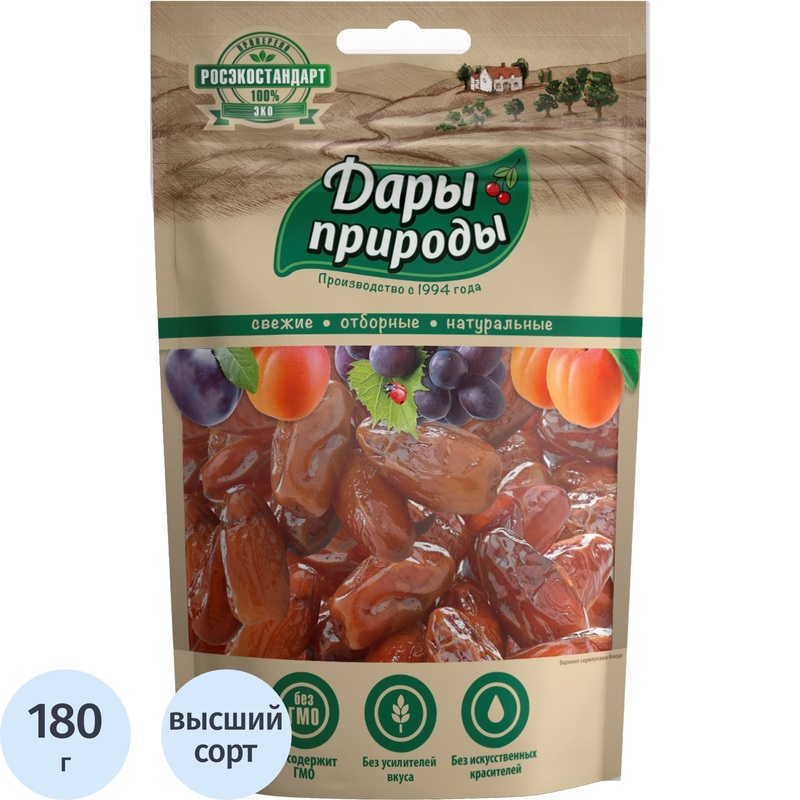 Изображение товара Финики Дары природы с косточкой 180 г высокого качества и отличного вкуса