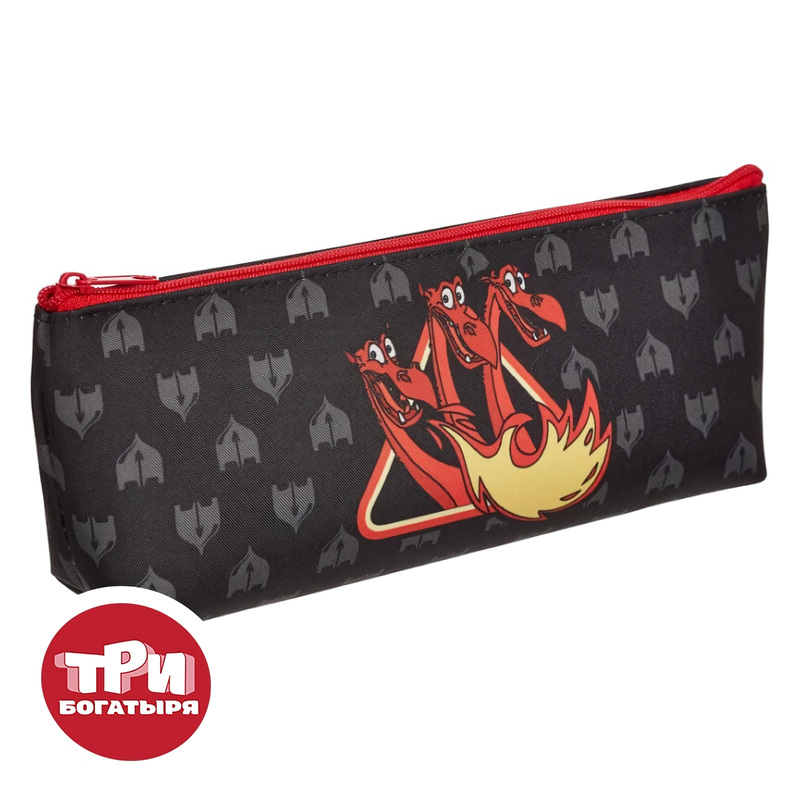 Изображение товара Пенал-косметичка Комус Три богатыря Горыныч черный, вместительный, из полиэстера, дизайн мультфильм