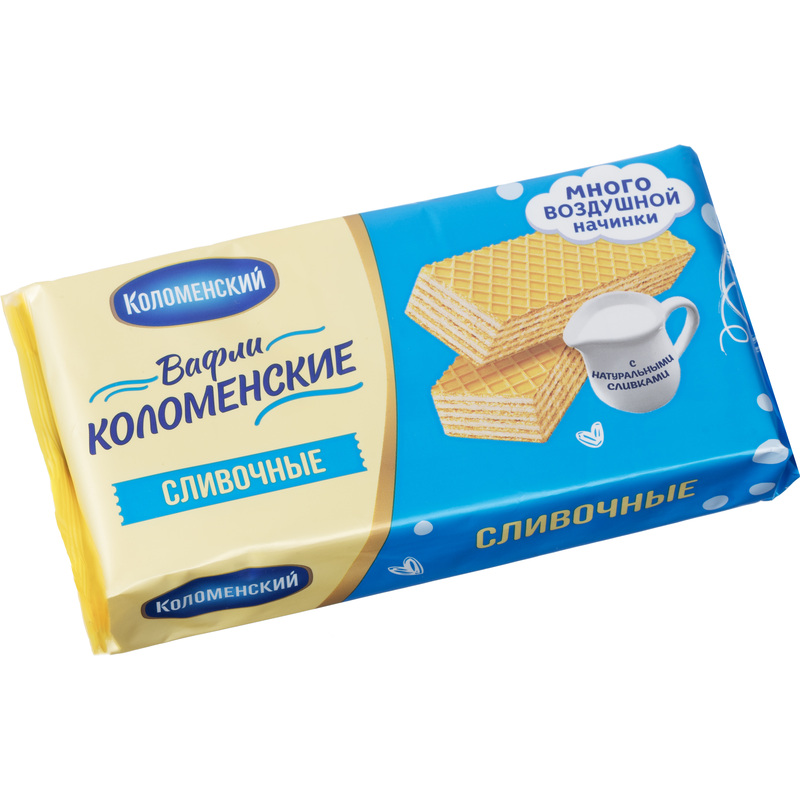 Изображение товара Вафли Коломенский сливочные 200 г классические с начинкой без красителей