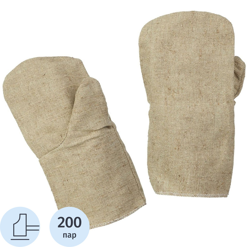 Изображение товара Рукавицы рабочие брезентовые огнеупорная пропитка (плотность 420 г/кв.м, 200 пар в упаковке)