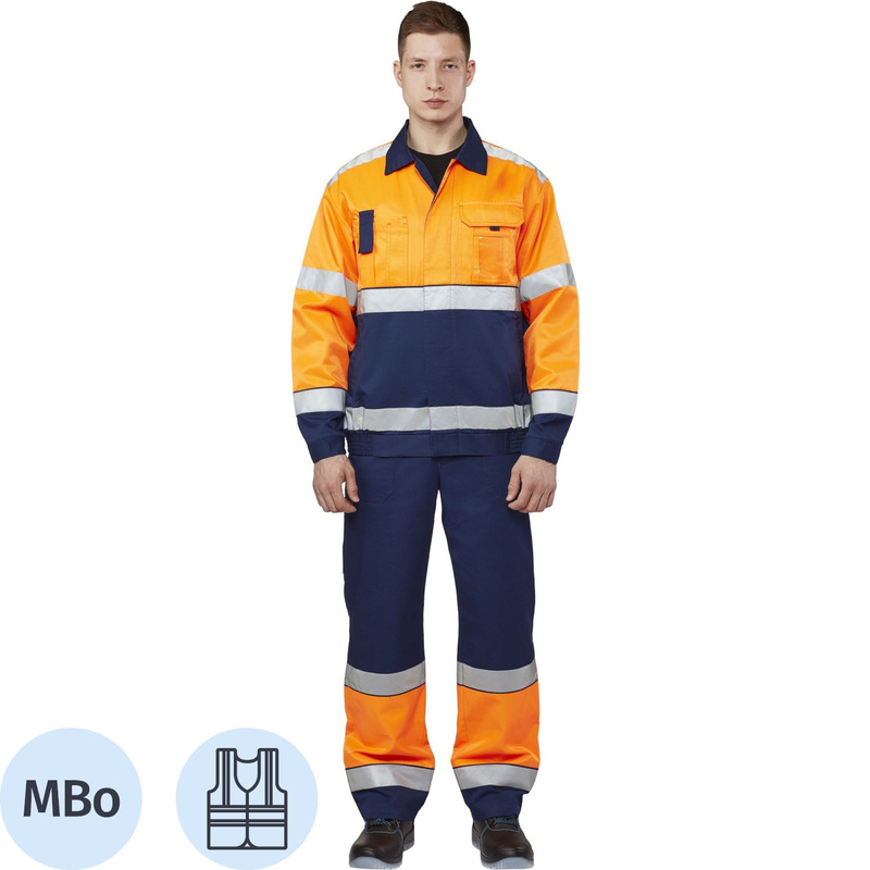 Изображение товара Костюм сигнальный летний с полукомбинезоном Оранж КПК оранжевый синий размер 44-46