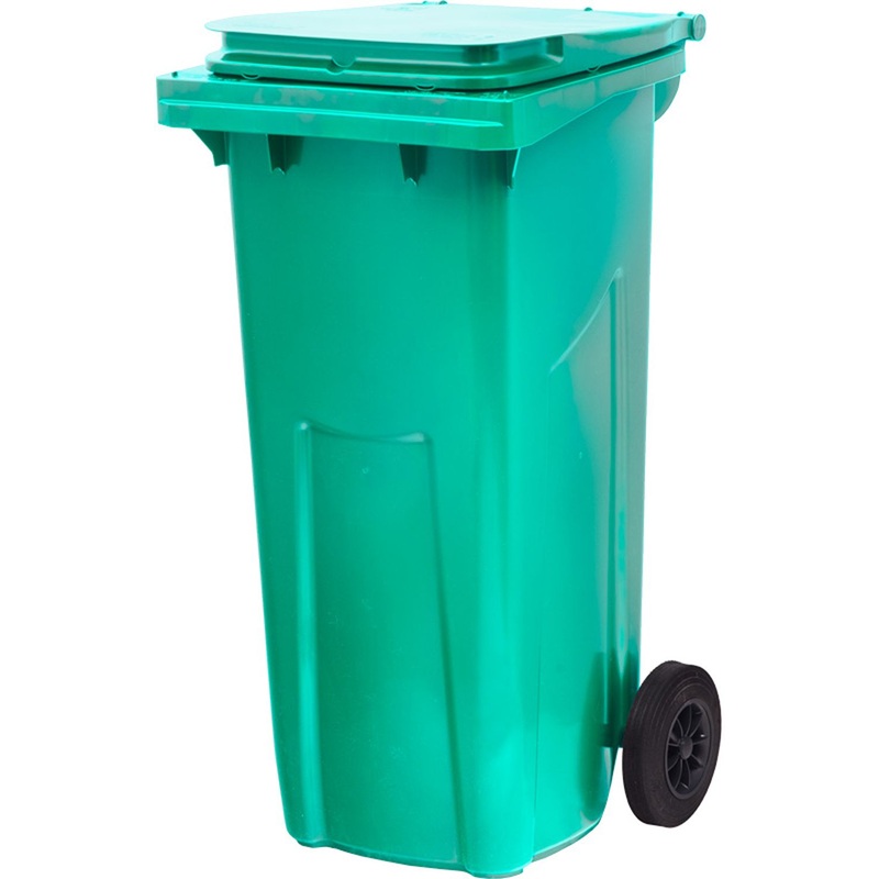 Изображение товара Контейнер-бак мусорный 120 л на колёсах с крышкой пластик зелёный
