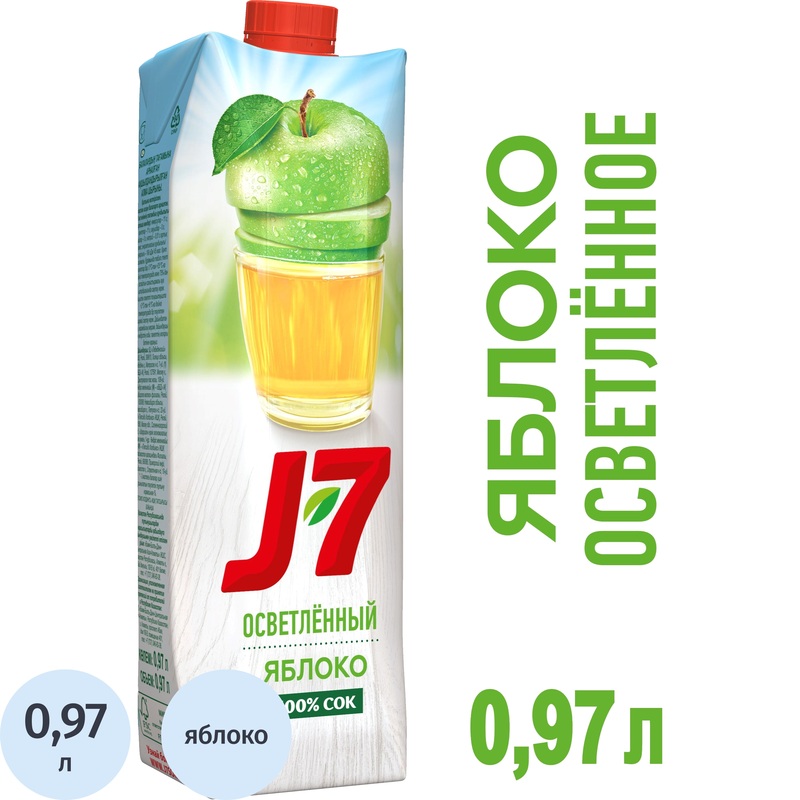 Изображение товара Сок J7 яблочный 0.97л натуральный напиток в картонной упаковке Россия