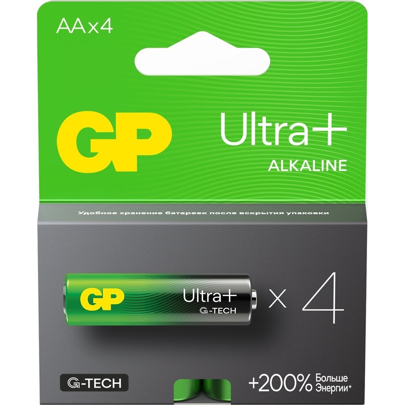 Изображение товара Батарейки AA пальчиковые GP Ultra+ Alkaline 4 шт в упаковке надежный источник энергии