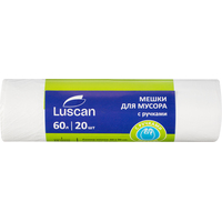 Мешки для мусора Luscan 60 л с ручками белые (ПНД 10 мкм, 20 штук)
