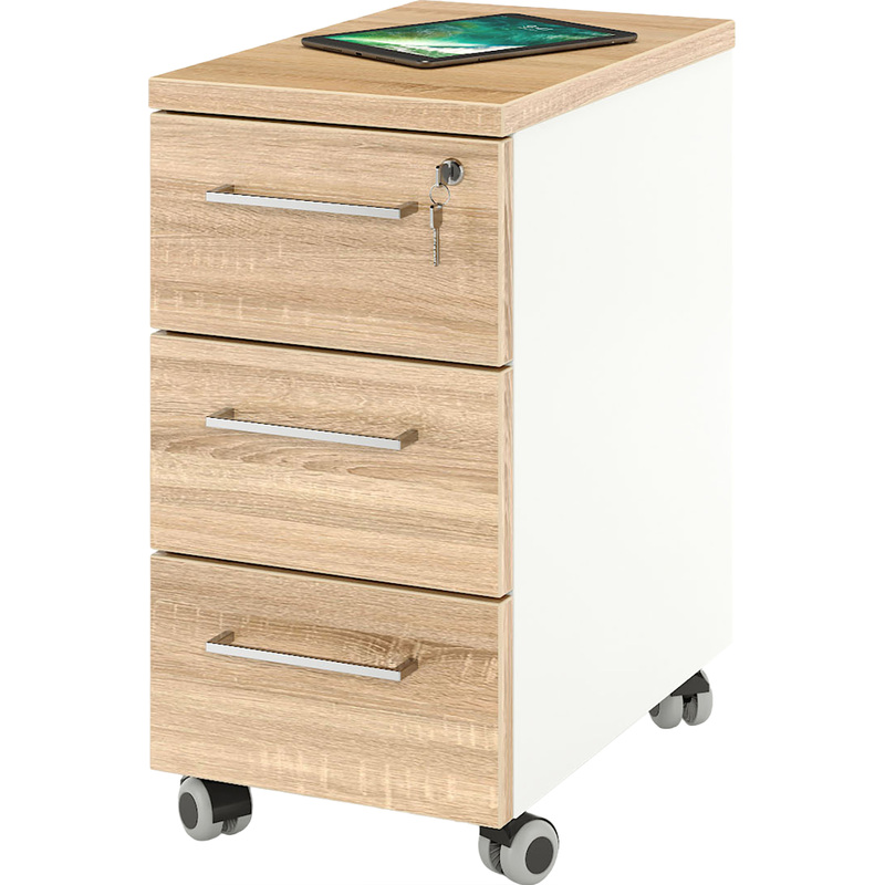 Изображение товара Мобильная тумба подкатная Zamm Формат 11483 с 3 ящиками и замком дуб бардолино