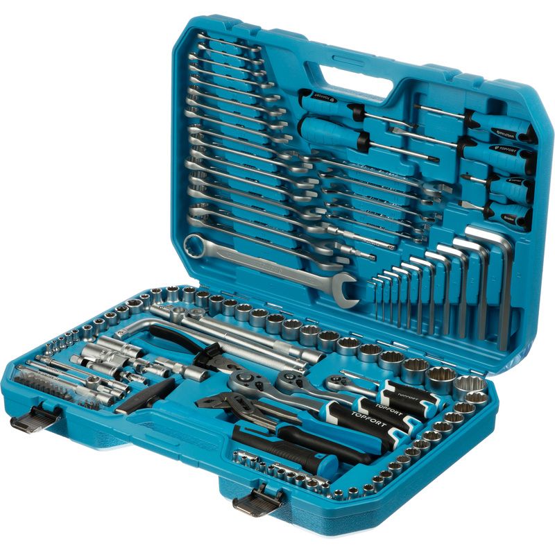 Изображение товара Набор инструмента автомобильный TOPFORT 1/2"1/4"3/8" в чемодане 143 предмета профессиональный (2161908)