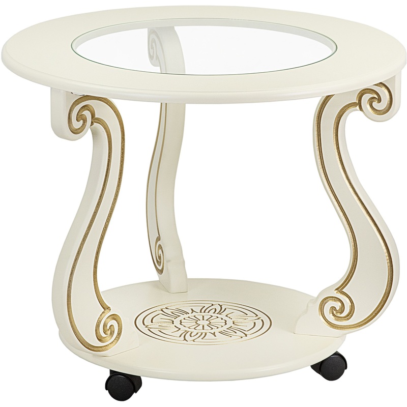 Изображение товара Столик журнальный Грация С на колёсиках (слоновая кость/золото, 580х580х490 мм)