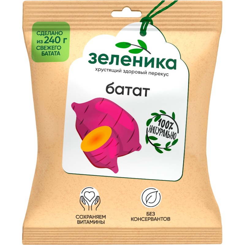 Изображение товара Батат Зеленика - здоровый овощной перекус 30 г без консервантов