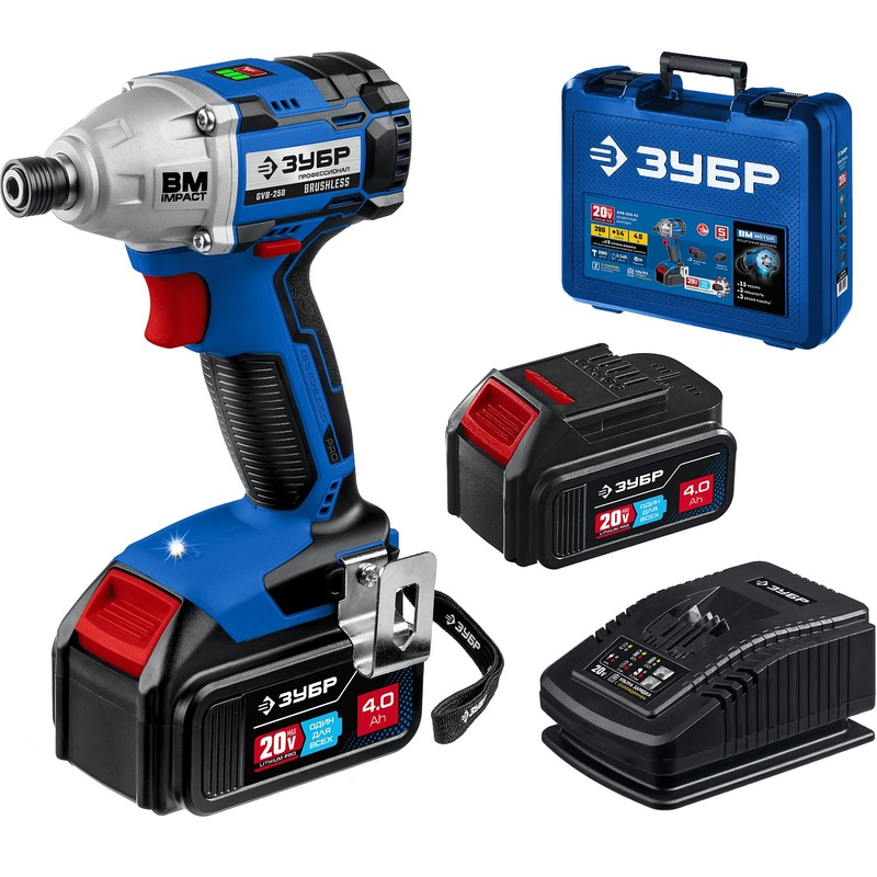 Изображение товара Профессиональный винтоверт Зубр GVB-250-42 с BRUSHLESS двигателем и двумя батареями