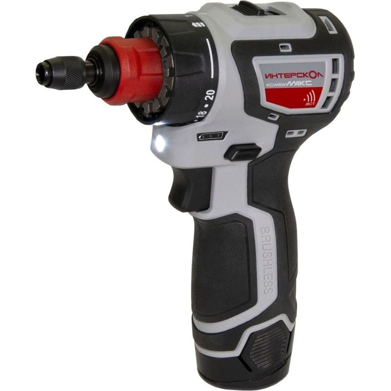 Изображение товара Дрель-шуруповёрт аккумуляторная Интерскол ДА-10/12В КомбиМАКС бесщеточная 2 АКБ х Li-ion (18В, 2 Ач)+ЗУ в кейсе (687.2.2.79)