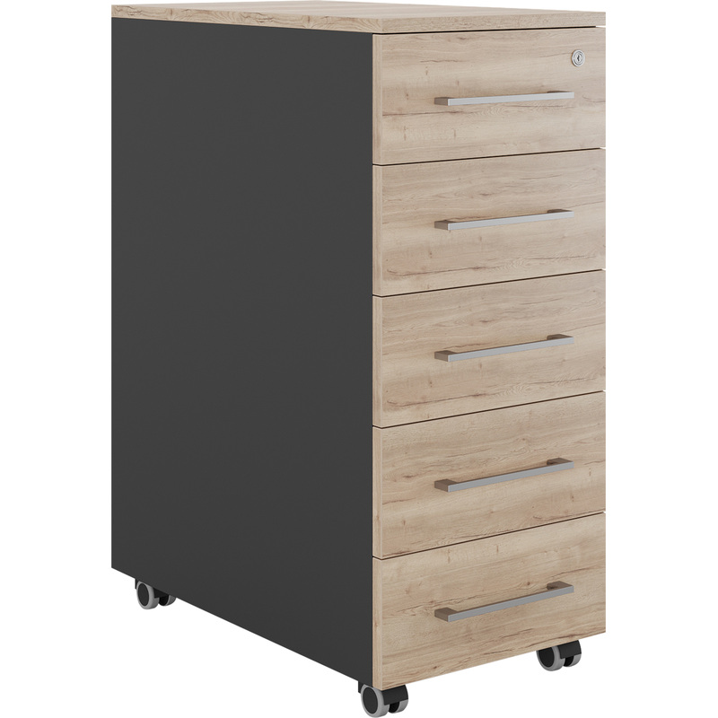 Изображение товара Тумба подкатная Kobor TМ5-40/80 black/natural (дуб натуральный/чёрный муар, 400х800х985 мм, 5 ящиков)