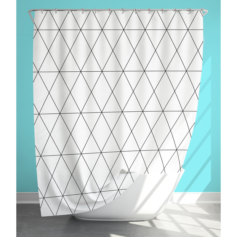 Изображение товара Штора для ванной с принтом Fresh Code Black geometry 180x180 см ПЕВА белая