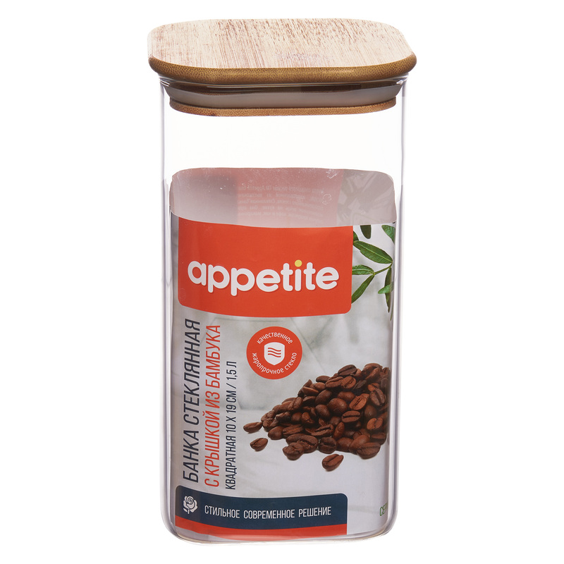 Изображение товара Банка стеклянная Appetite 1.5 л с бамбуковой крышкой для хранения