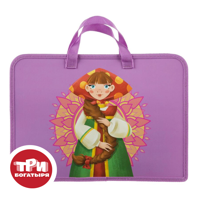 Изображение товара Папка для тетрадей А4 с молнией и ручками Комус Три богатыря Любава