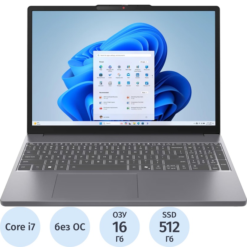 Изображение товара Ноутбук Lenovo IdeaPad Slim 3 15IRH10 15.3" серый Intel Core i7 13620H/16 ГБ/SSD 512 ГБ (83K100YTFU)